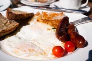 Perfect over-medium eggs and crispy hashbrowns!